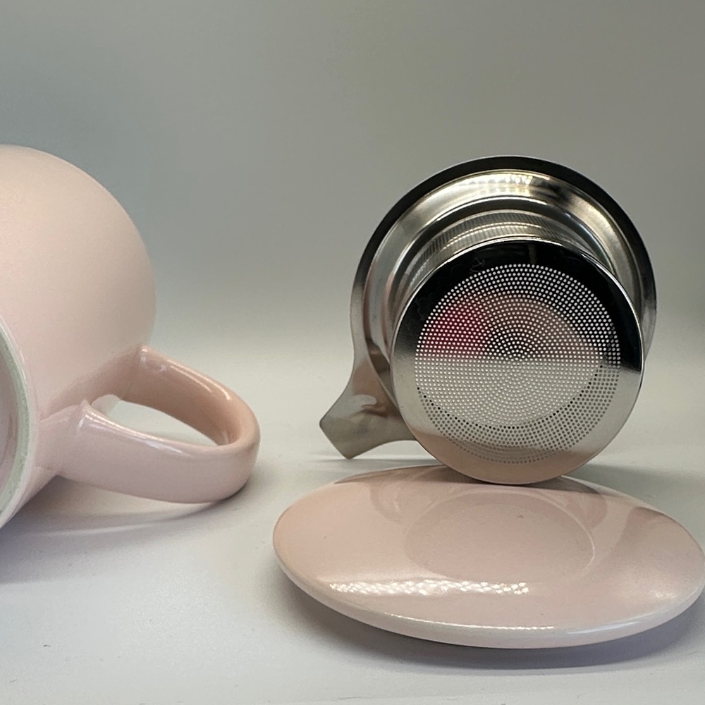 🩷 Pink Ceramic Mug Set with Stainless Steel Tea Infuser and Matching Lid (S) - Picture 4 of 15